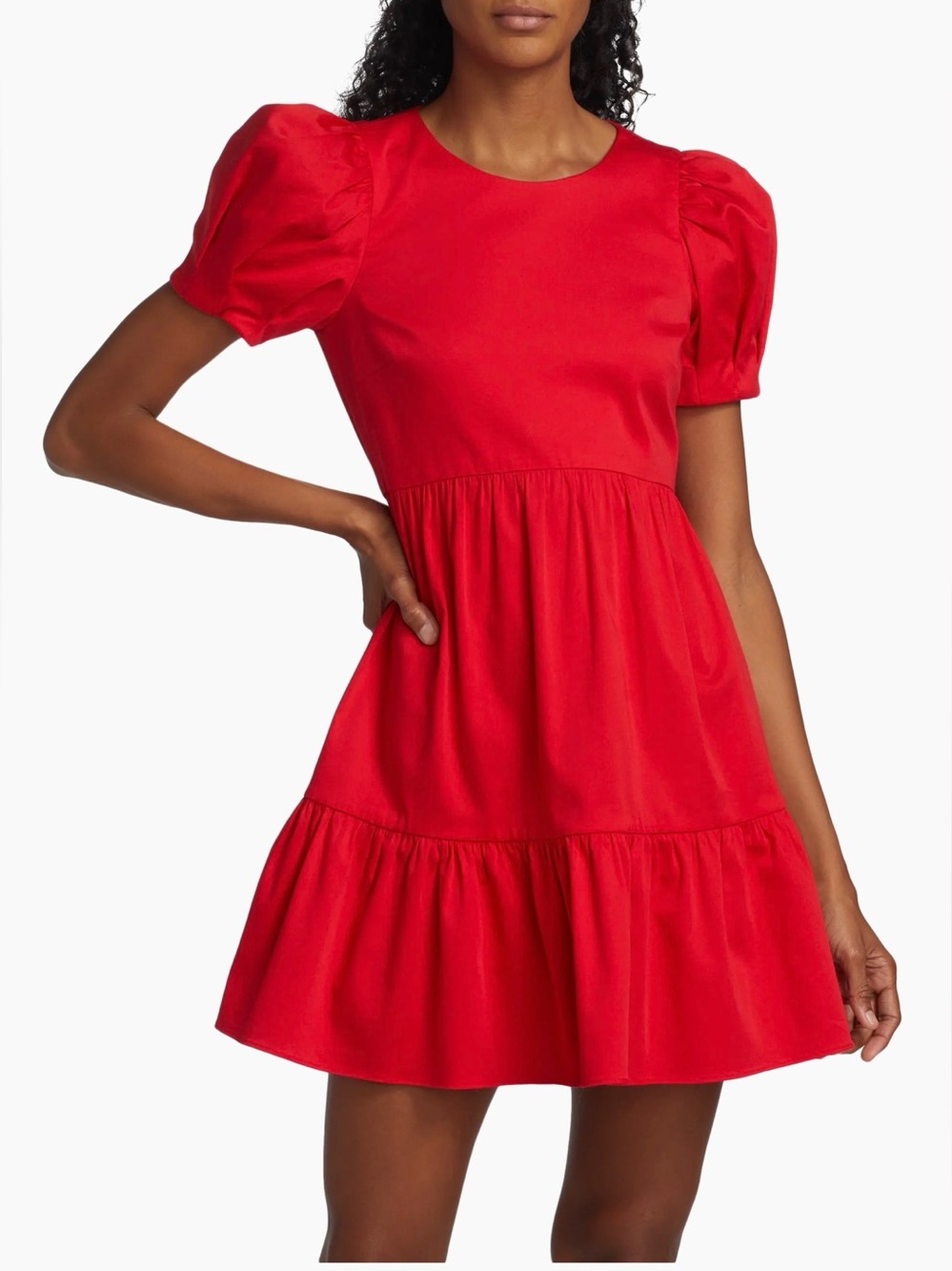 Alice + Olivia Ann Curved Empire-Waist Tiered Cotton Mini Dress Size 12 NEW